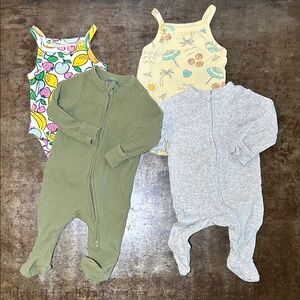 Old Navy Baby One-Piece Bundle - Green, Gray, Yellow, Multicolor Fruit Print